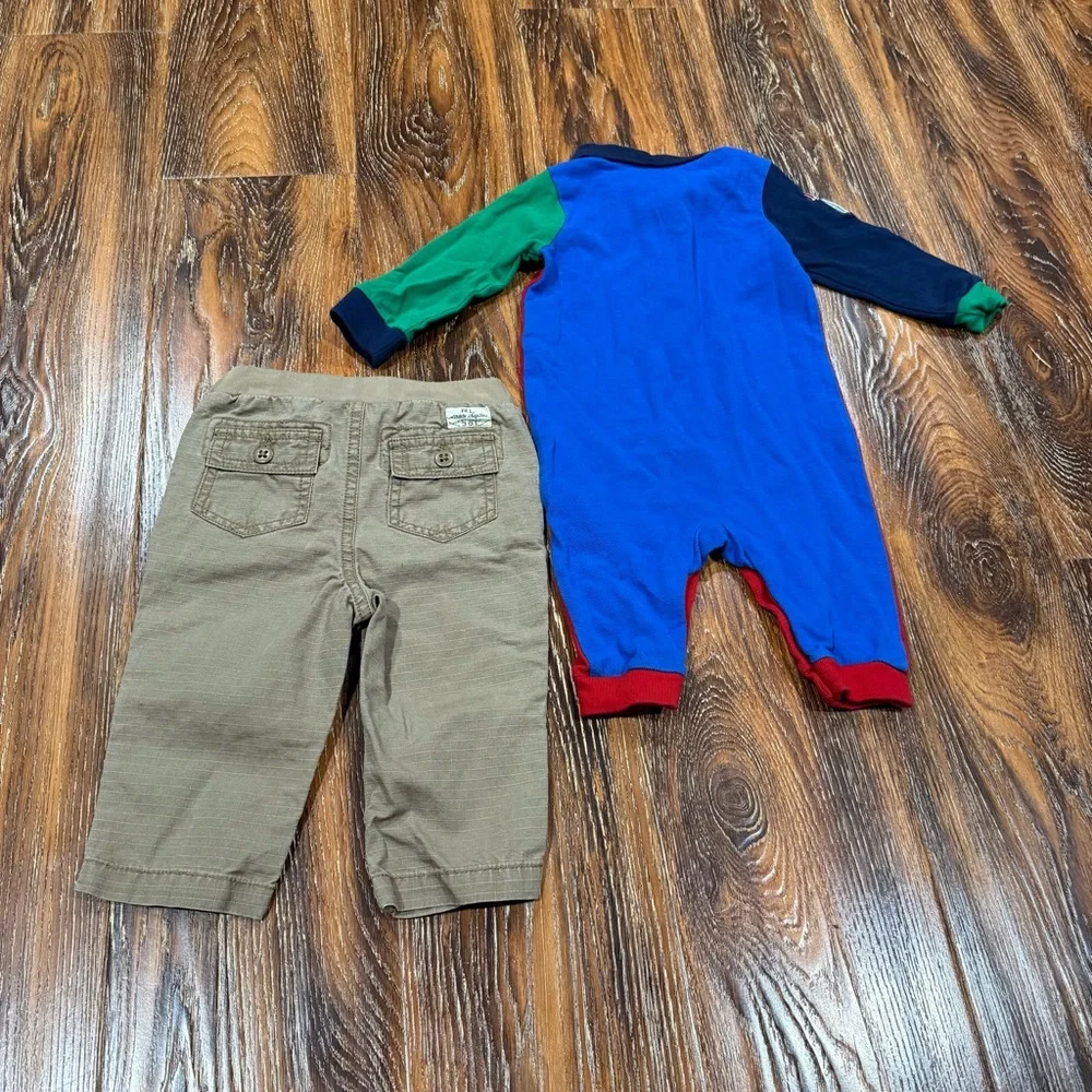 Ralph‎ Lauren 6M Tan Pants Vintage Chaps Red Green Blue Jumpsuit 9M Romper Boys